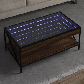 847711 vidaXL Măsuță de cafea cu LED infinity, stejar maro, 90x50x38 cm