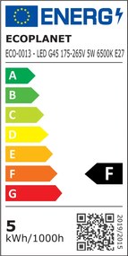 Set 10 Buc - Bec LED Ecoplanet glob mic G45, E27, 5W (40W), 450 LM, F, lumina rece 6500K, Mat Lumina rece - 6500K, 10 buc