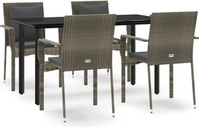 vidaXL Set mobilier grădină cu perne, 5 piese, negru și gri, poliratan