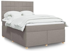 vidaXL Pat box spring cu saltea, gri taupe, 140x200 cm, textil
