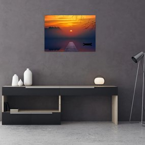 Tablou pe sticlă cu podul în apus de soare (70x50 cm)