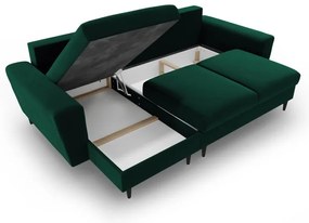 Colțar verde extensibil, cu spațiu de depozitare cu tapițerie din catifea Kyoto – Cosmopolitan Design