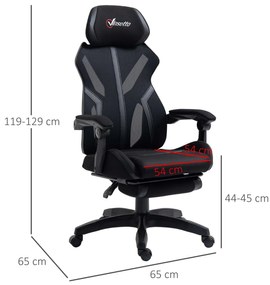 Vinsetto Scaun Gaming cu Suport pentru Picior Retractabil Scaun de Birou Rotativ Reclinabil cu Suport pentru Cap și Înălțime Ajustabilă 65x65x119-129 cm Negru | Aosom Romania