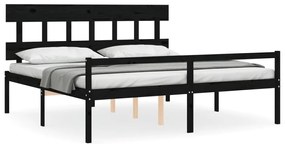 3195440 vidaXL Cadru de pat senior cu tăblie, 200x200 cm, negru, lemn masiv