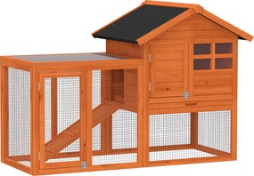 PawHut Coteț iepuri 2 etaje coteț cu acoperiș bituminos impermeabil parc exterior rampă uși lemn 123,5x62,6x92,5 cm Portocaliu | Aosom Romania