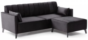 Canapea cu Taburet, Cadru Lemn de Fag, Ova, Negru