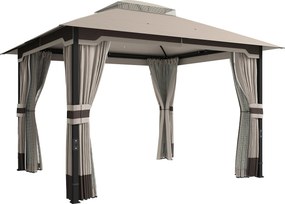 Outsunny Pavilion 3,6x3 m rezistent la apă Stabil rezistent la iarnă pavilion de grădină cu acoperiș dublu plasă anti-țânțari părți laterale orificii de scurgere | Aosom Romania