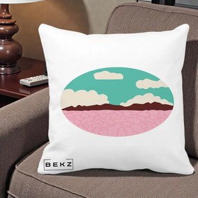 Perna Decorativa Peisaj Desert Oval Pastel, 40x40 cm, Alba Mata, Husa Detasabila, Perna Inclusa, BEKZ®