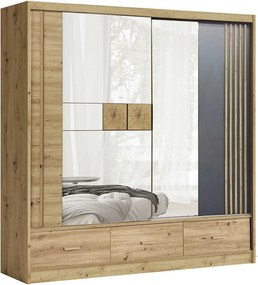 Dulap cu oglinda si sertare CANADA CA2-200, stejar artisan/gri grafit,