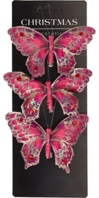 Set de decorațiuni de Crăciun Fluturi, roșu,12x8x2 cm, cu clemă, SET DE 3 BUCĂȚI
