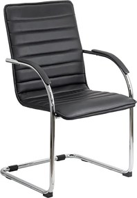 Scaun pentru așteptare negru OFF 835 din piele ecologică și cadru metalic cromat cu brațe