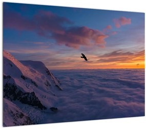 Tablou pe sticlă în apus de soare, Mont Blanc (70x50 cm)