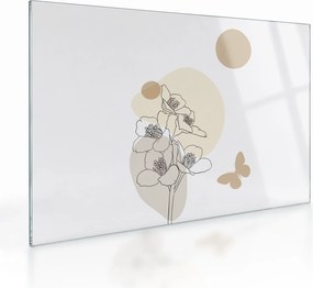 Tablou pe sticlă - Flori bej cu fluture N⁰4 (70x50 cm)