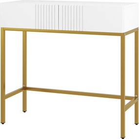HOMCOM Masă Consolă cu 2 Sertare, Masă Modernă de Intrare cu Bază din Oțel în Ton Auriu, 80x31.5x75 cm, Alb | Aosom Romania
