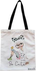 Sacosa de Panza pentru Cumparaturi, Geanta Tote, model So Cute, Cu fermoar, 38x34.5 cm, Alba, BEKZ®