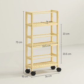 HOMCOM Cărucior de Baie cu 3 Niveluri cu Lamele și Roți 36x15x73 cm Culoare Lemn | Aosom Romania