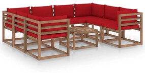 Set mobilier de gradina cu perne rosii, 9 piese Rosu, 4x colt + 4x mijloc + masa, 1