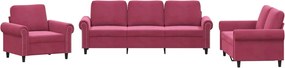 vidaXL Set canapea cu perne, 3 piese, roșu vin, catifea