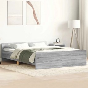 vidaXL Cadru de pat cu tăblie la cap/picioare, gri sonoma, 120x200 cm