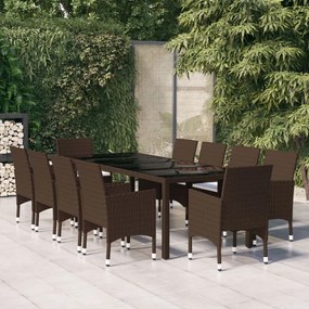 3058575 vidaXL Set mobilier de grădină, 11 piese, maro, poliratan