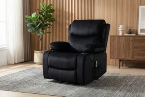 Fotoliu Masaj, Incalzire, rabatabil, sezut cu arcuri metalice, suport picioare extensibil, catifea, Negru