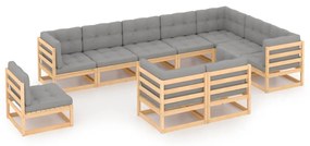 3076864 vidaXL Set mobilier grădină cu perne, 10 piese, lemn masiv de pin