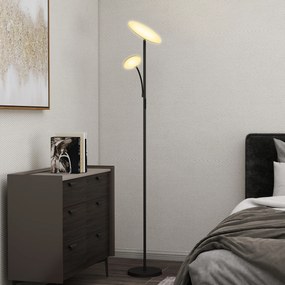 HOMCOM Lampă de Podea cu 2 Surse de Lumină Reglabile pe 4 Niveluri și Telecomandă, Neagră | Aosom Romania