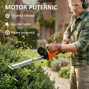 Outsunny Trimmer pentru Gard Viu pe Baterie 18V, Trimmer pentru Grădină cu 2 Baterii de 4Ah, Încărcător, Târnă Telescopică Reglabilă din Aluminiu, Lamă Cu Acțiune Dublă de 51cm pentru Ramuri, Portocaliu | Aosom Romania