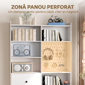 HOMCOM Bibliotecă Dublă cu 6 Niveluri, Sertare și Panou Perforat, Alb | Aosom Romania