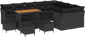 vidaXL Set de canapele pentru grădină cu pernă 13 pcs Negru