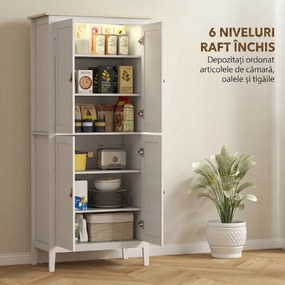 HOMCOM Bufet Înalt de Bucătărie 177 cm, Dulap cu Lumină LED, Reglabil în 3 Culori, Rafturi Ajustabile, Alb | Aosom Romania