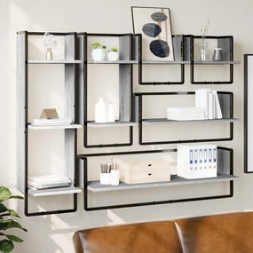 836316 vidaXL Set rafturi perete cu bare, 6 buc., gri sonoma, lemn prelucrat