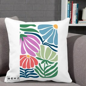 Perna Decorativa Flori Grafice Multicolore Modern, 40x40 cm, Alba Mata, Husa Detasabila, Perna Inclusa, BEKZ®