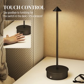 HOMCOM Lampă de Masă Reîncărcabilă cu USB, Lampă Fără Fir cu Temperatura Culorii Reglabilă 3000K/4500K/6500K, Control Tactil, Autonomie 4-8 Ore, Negru | Aosom Romania