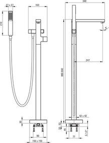 BLUR – Baterie pentru Cadă, de Sine Stătătoare, cu Set de Duș, BQL_N17M Finisaj Nero 🛁✨
