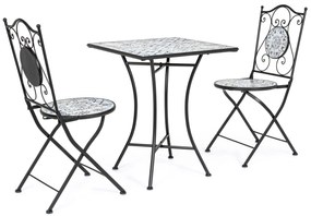 Set mobilier de gradina format din masa+ 2 scaune pliabile Erice, fier forjat si ceramica