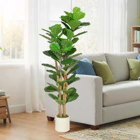 HOMCOM Plantă Artificială Ficus Lyrata 150 cm - Verde | Aosom Romania