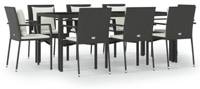 3157956 vidaXL Set mobilier de grădină cu perne, 9 piese, negru, poliratan