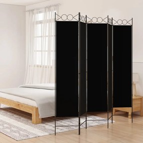 Paravan de camera cu 5 panouri, negru, 200x200 cm, textil Negru, 200 x 200 cm, 1