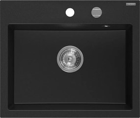 Mexen Oscar chiuvetă din granit cu 1 cuvă 580 x 490 mm, neagră, sifon cromat - 6519581000-77