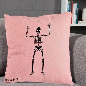 Perna Decorativa Halloween Schelet Dansator, 40x40 cm, Roz, Husa Detasabila, Perna Inclusa, BEKZ®