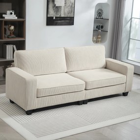 HOMCOM Canapea cu 3 Locuri cu Husă de Cord, Canapea de Sufragerie cu Arc de Înaltă Calitate, până la 400 kg, 227 x 84 x 87 cm, Crem | Aosom Romania