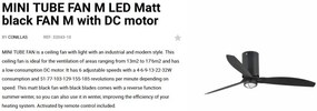 Lustra cu Ventilator si telecomanda MINI TUBE M LED negru mat