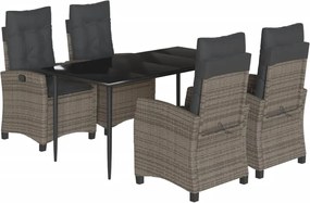 vidaXL Set mobilier de grădină cu perne, 5 piese, gri, poliratan