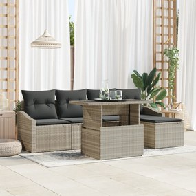vidaXL Set de canapele de grădină vitaXL 6 piese cu perne gri deschis din rattan poli