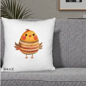 Perna Decorativa Pui Kawaii Portocaliu Dungi Calde, 40x40 cm, Alb Pufos, Husa Detasabila, Perna Inclusa, BEKZ®
