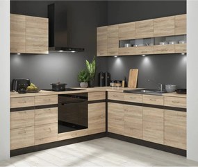 Set bucatarie JUNONA LINE, stejar sonoma/wenge, PAL, 220x240 cm, dreap