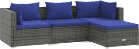 vidaXL Set mobilier de grădină cu perne, 4 piese, poliratan, gri