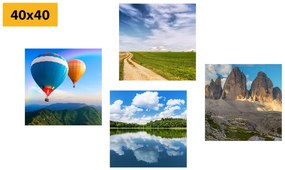 Set tablouri zbor cu balonul deasupra peisajului