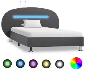 285438 vidaXL Cadru de pat cu LED, gri, 90 x 200 cm, piele ecologică